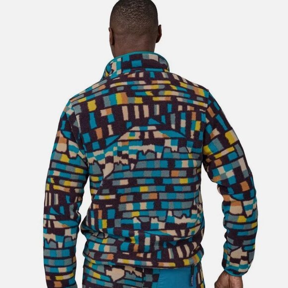 Patagonia Mens Synchilla Snap T Fleece Fitz Roy Patchwork Belay Blue L NEW NOWT - Picture 3 of 11